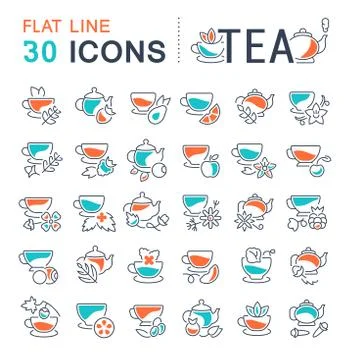 Set Vector Line Icons of Tea. Free Stock Illustration