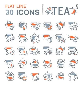 Set Vector Line Icons of Tea. Free Stock Illustration