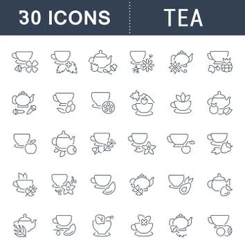 Set Vector Line Icons of Tea. Free Stock Illustration
