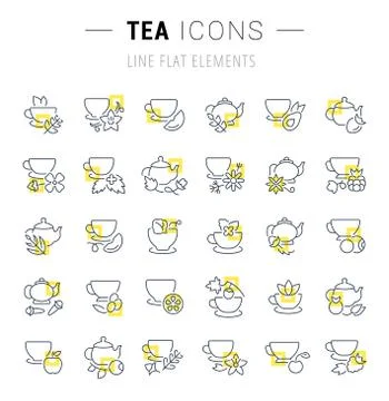 Set Vector Line Icons of Tea. Free Stock Illustration