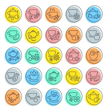 Set Vector Line Icons of Tea. Free Stock Illustration