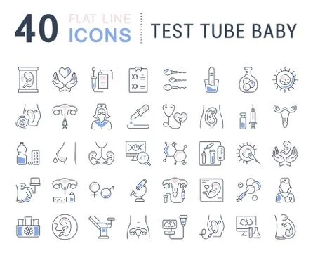 Set Vector Line Icons of Test Tube Baby. Stock Illustration
