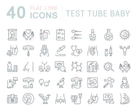 Set Vector Line Icons of Test Tube Baby. Stock Illustration