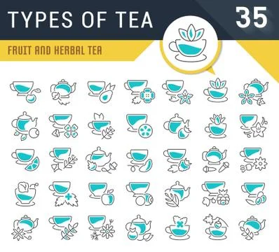 Set Vector Line Icons of Types of Tea. Stock Illustration