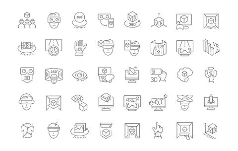 Set Vector Line Icons of Virtual Reality. Stock Illustration