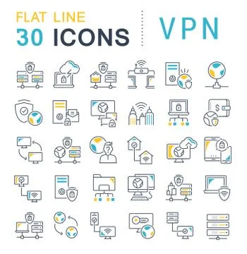 Set Vector Line Icons of VPN. Stock Illustration