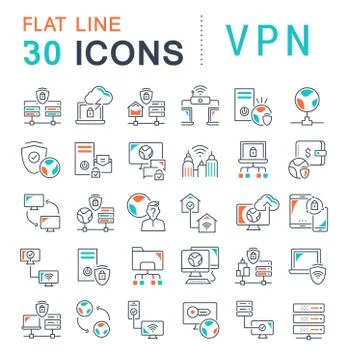 Set Vector Line Icons of VPN. Stock Illustration