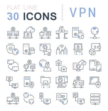 Set Vector Line Icons of VPN. Stock Illustration