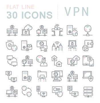 Set Vector Line Icons of VPN. Illustrazione stock