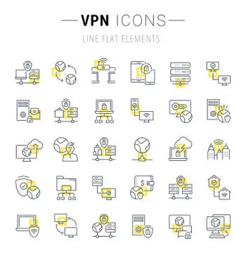 Set Vector Line Icons of VPN. Stock Illustration