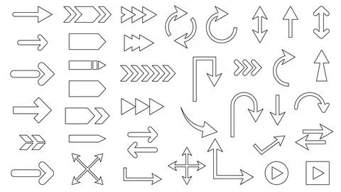 Set of vector linear black arrows Stock Illustration