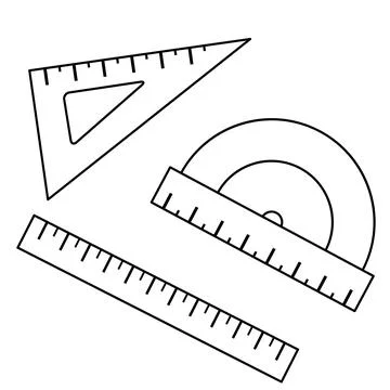 Set vector linear icon ruler, school and office supplies, back to school, d.. Stock Illustration