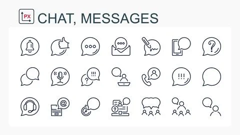 A set of vector linear icons. Chat, messages. Illustrazione stock