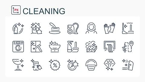 A set of vector linear icons. Cleaning, home care. Stock Illustration