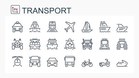 A set of vector, linear icons. Transport Stock Illustration