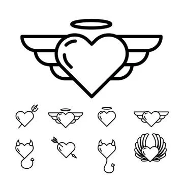 Set of vector linear icons on a white background on the theme of "Valentine's Stock Illustration