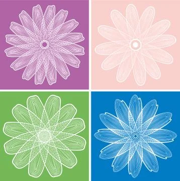 Set vector linear stylized white flower on color background Illustrazione stock