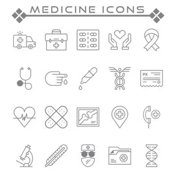 Set of Vector Lines Associated with medicine. Stock Illustration