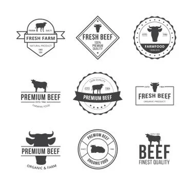 Set of vector logo, badges, labels, design elements for premium fresh beef Stock Illustration