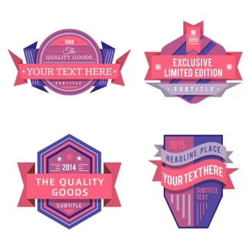 Set of vector logo pink retro labels and vintage style banners Illustrazione stock