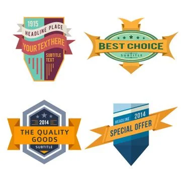 Set of vector logo retro ribbon labels and vintage style shield banners Stock Illustration