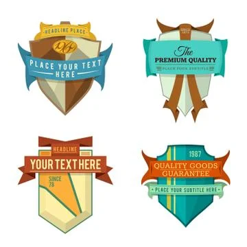 Set of vector logo retro ribbon labels and vintage style shield banners Stock Illustration