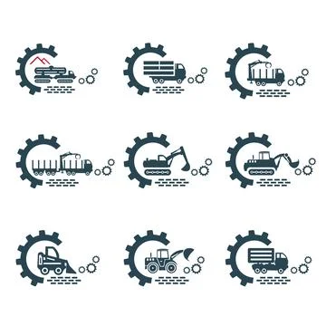 A set of vector logos of construction equipment. Stock Illustration