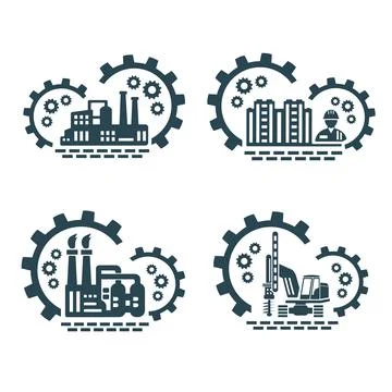 A set of vector logos for the construction of houses and industry. Stock Illustration
