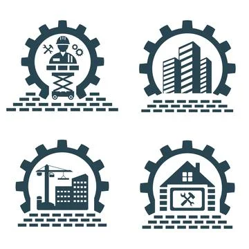 A set of vector logos for the construction of houses and industry. Stock Illustration