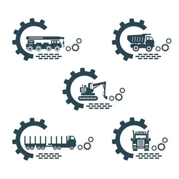 A set of vector logos of construction transport. Stock Illustration