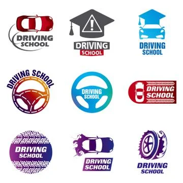 Set of vector logos driving school, car Stock Illustration