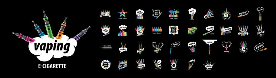 A set of vector logos of Electronic Cigarettes on a black background Stock Illustration