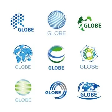 Set of vector logos globe, global and earth Stock Illustration