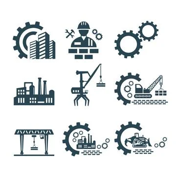 A set of vector logos of industry and construction. Stock Illustration