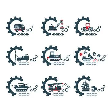A set of vector logos of industry and transport. Stock Illustration