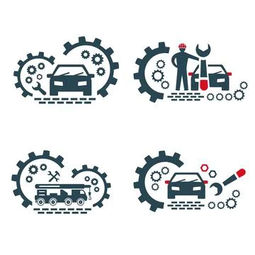 A set of vector logos of industry and transport. Stock Illustration