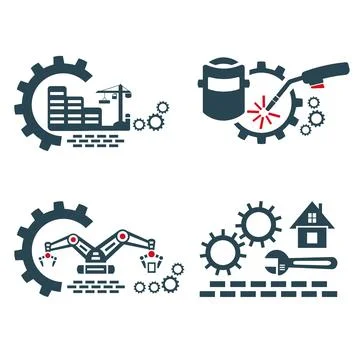 A set of vector logos of industry and construction. Stock Illustration