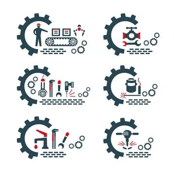 A set of vector logos of industry and construction. Stock Illustration