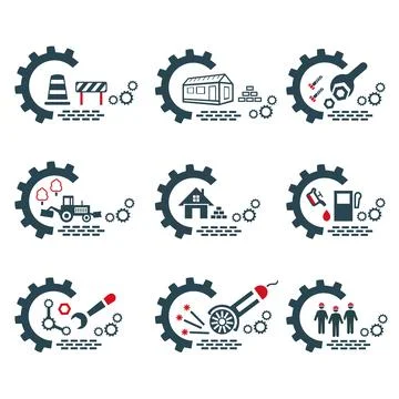 A set of vector logos of industry and construction. Stock Illustration