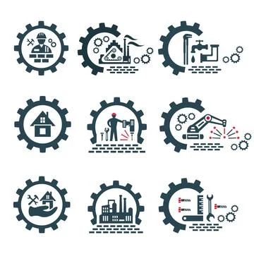 A set of vector logos of industry and construction. Stock Illustration