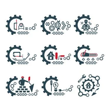 A set of vector logos of industry and construction. Stock Illustration
