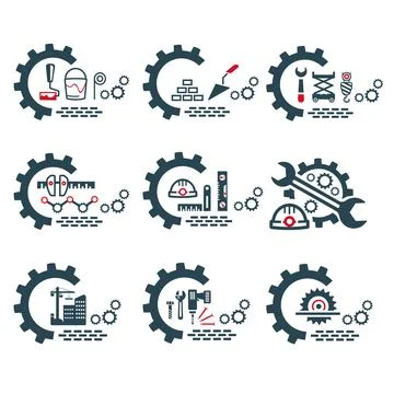 A set of vector logos of industry and construction. Stock Illustration