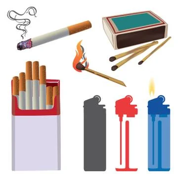 Set of vector logos of lighters, cigarettes, matches Illustrazione stock