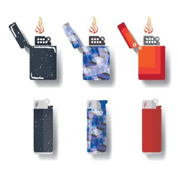 Set of vector logos of lighters with fire Stock Illustration