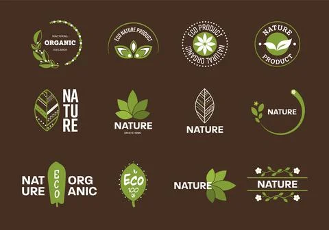 Set of vector logos on natural and eco themes. Stock Illustration