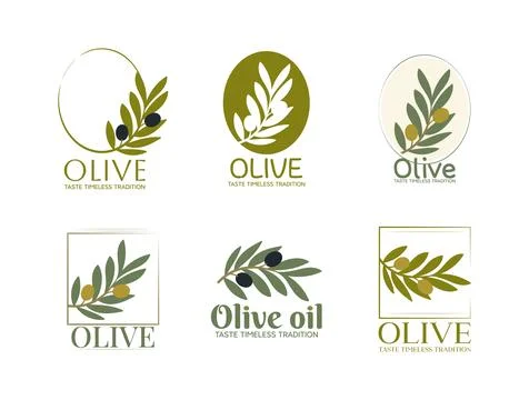 Set of vector logos of olive branch with leaves. Modern hand drawn vector o.. Stock Illustration