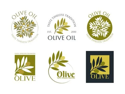 Set of vector logos of olive branch with leaves. Modern hand drawn vector o.. Stock Illustration