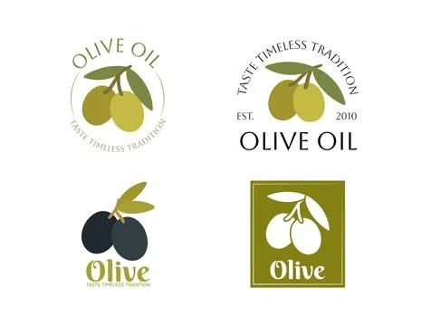 Set of vector logos of olives with leaves. Modern hand drawn vector olive o.. Stock Illustration