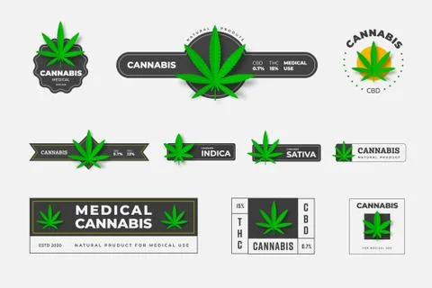Set of vector logos of organic hemp sbd and thc on a white background. Stock Illustration