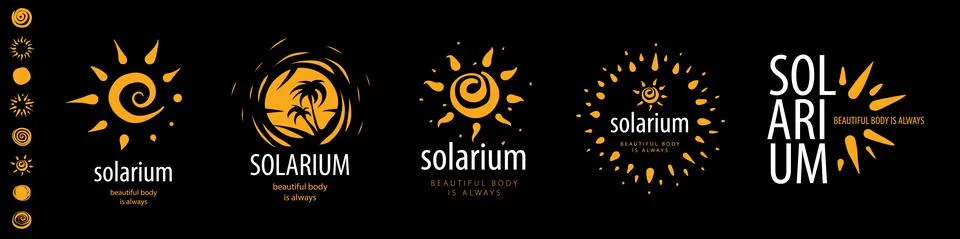 A set of vector logos Solarium on a black background Stock Illustration